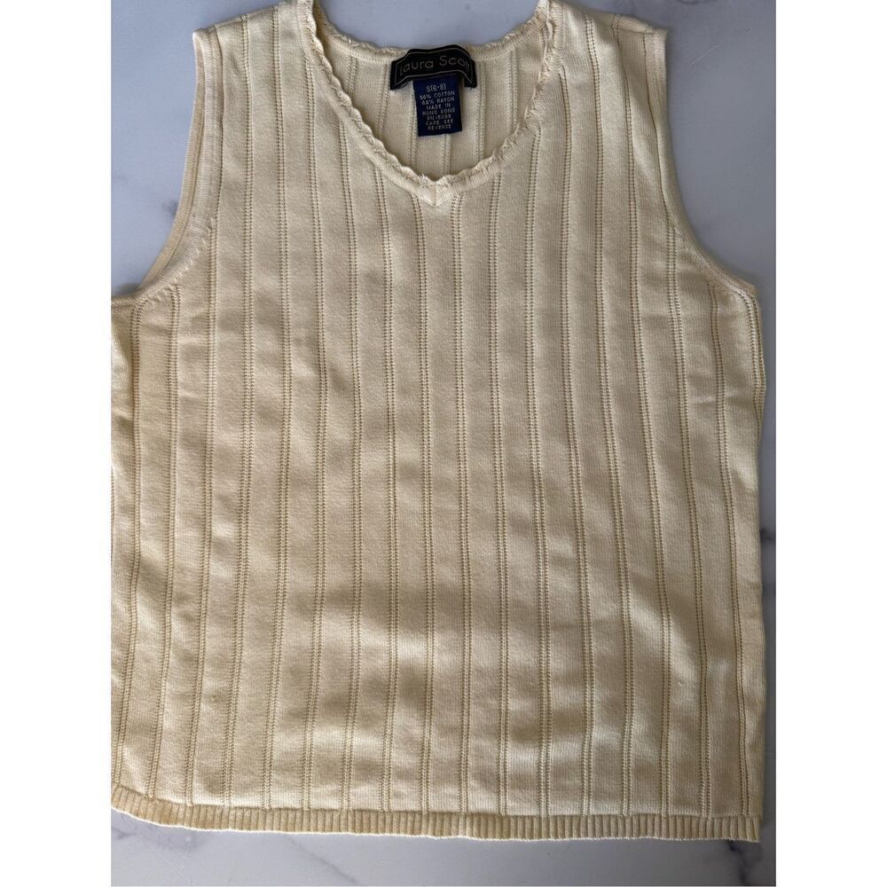 Laura Scott women’s 90’s tank top Small ribbed sleeveless buttercup pastel knit